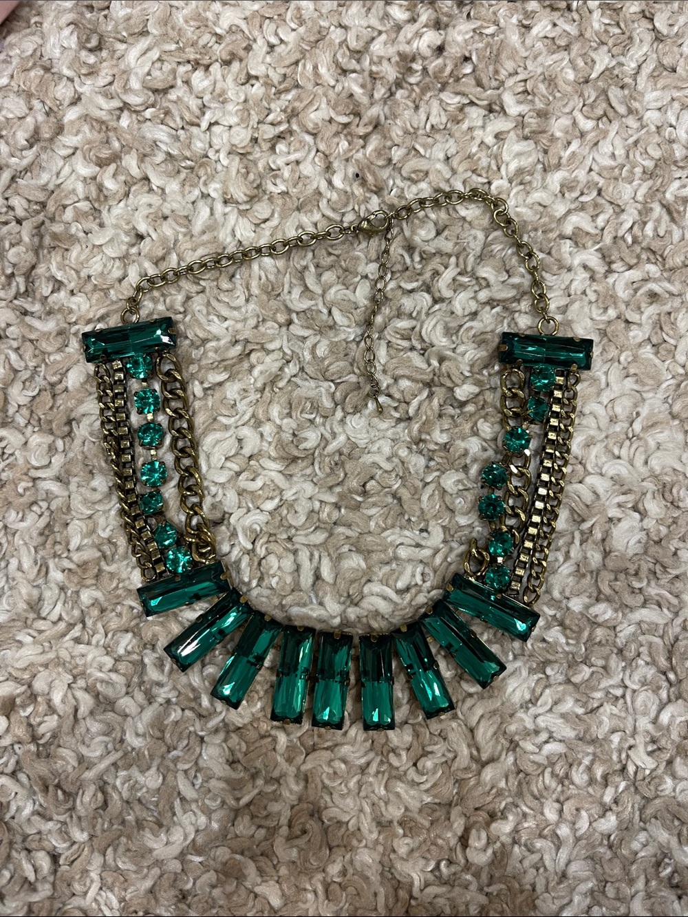 Emerald Crystal Bib Necklace with Gold-Tone Chain